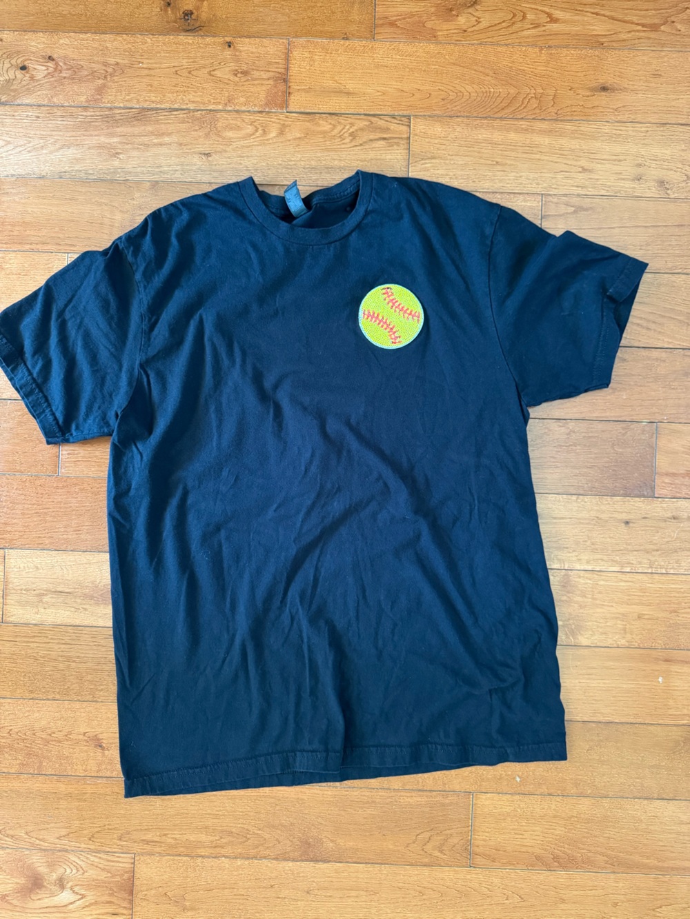 Softball Sequin Tee with Neon Yellow Softball Patch